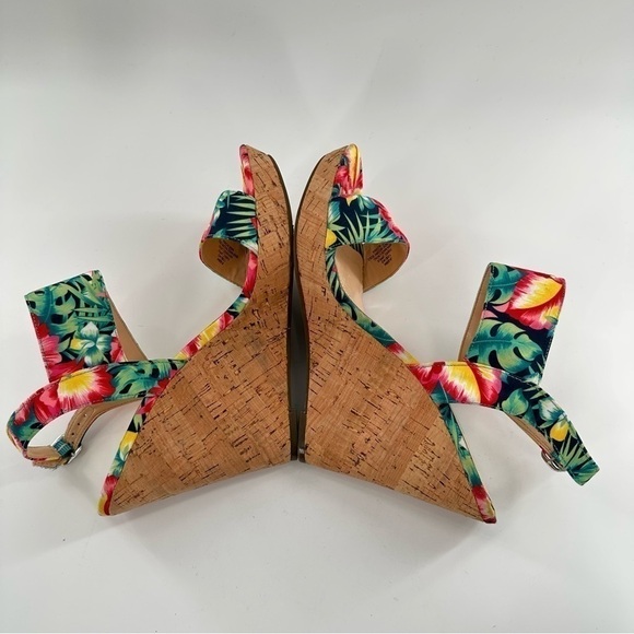 Jessica Simpson Jeisha sandals 10 40 multicolored floral tropical cork wedges - Picture 6 of 14